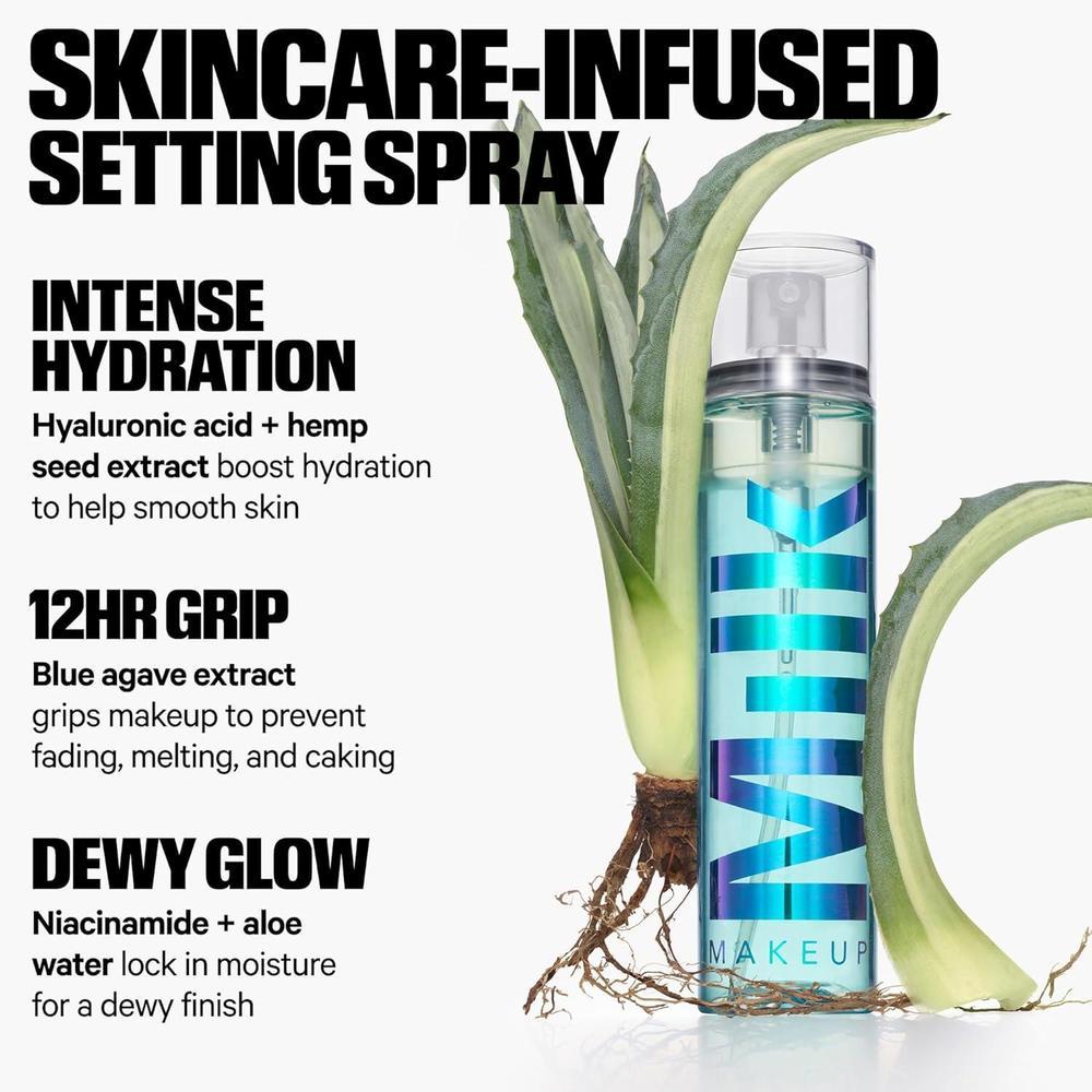 Milk Makeup Hydro Grip Set y Refresh Spray: Fijador e hidratante facial con ácido hialurónico. Mantiene el maquillaje 12 horas