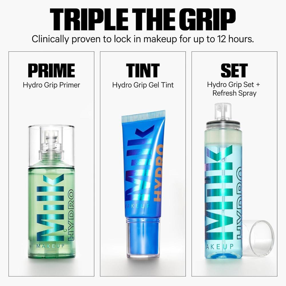 Milk Makeup Hydro Grip Set y Refresh Spray: Fijador e hidratante facial con ácido hialurónico. Mantiene el maquillaje 12 horas