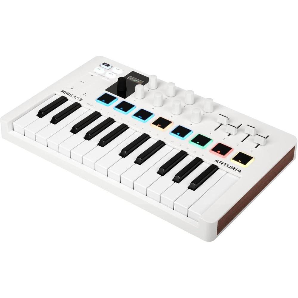 Arturia MiniLab 3 - Universal MIDI Controller for Music Production, with All-in-One Software Package - 25 Keys, 8 Multi-Color Pads - White