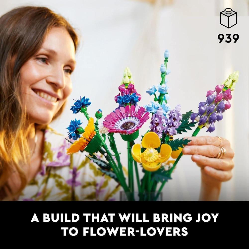 LEGO Icons - Juego de ramos de flores silvestres - Flores artificiales con amapolas y lavanda, colección para adultos, decoración única para el hogar, 10313