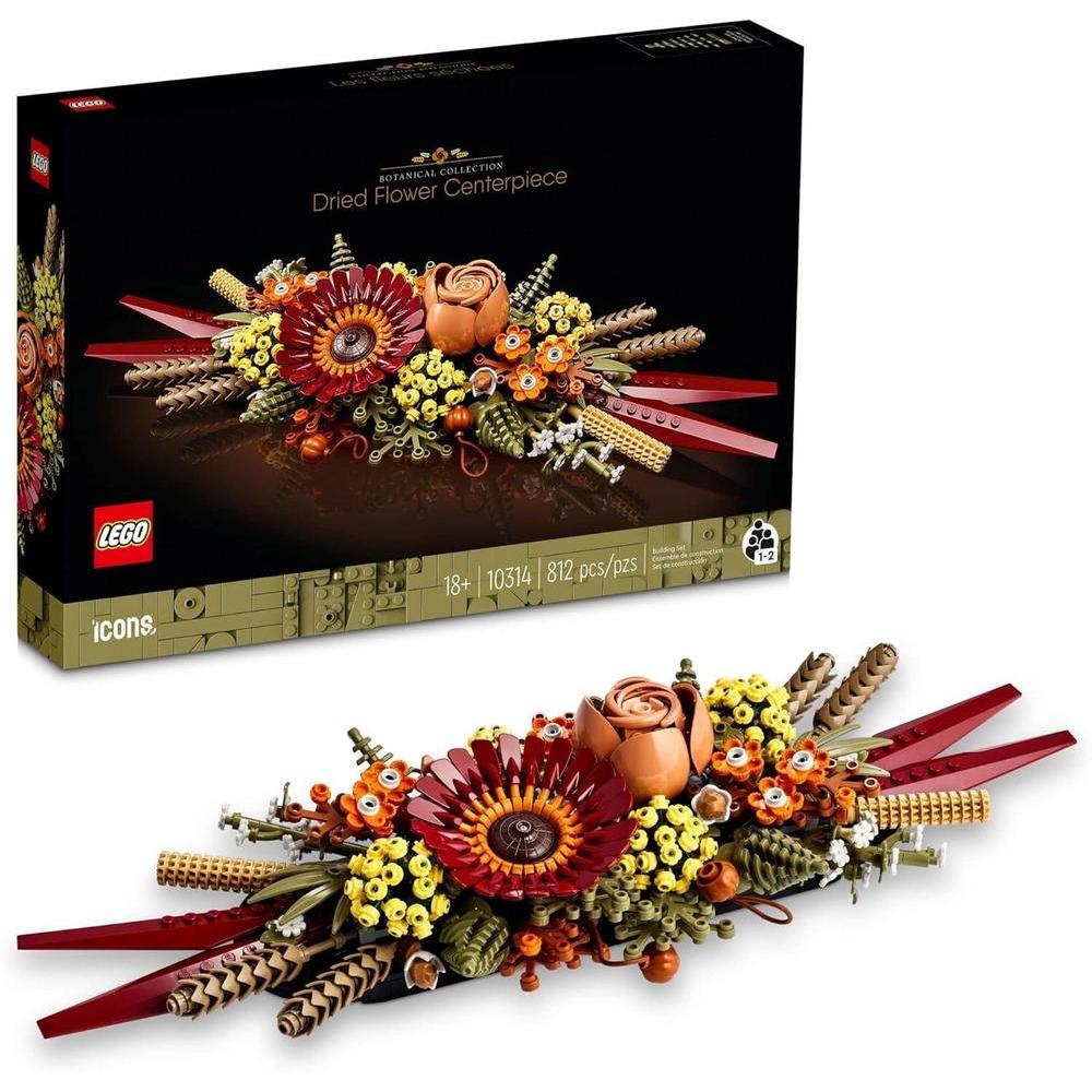 LEGO Icons Dried Flower Centerpiece, Botanical Collection Crafts Set for Adults, Artificial Flowers with Rose and Gerbera, Table or Wall Decoration, Home Décor, 10314