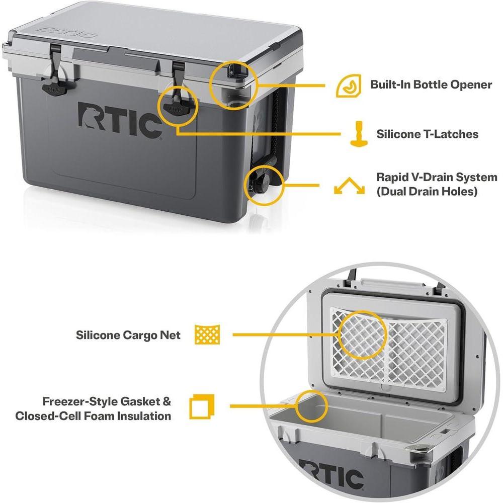 RTIC Refrigerador duro ultraligero para bebidas, ideal para playa, camping, pesca y barbacoas, más ligero que otros modelos