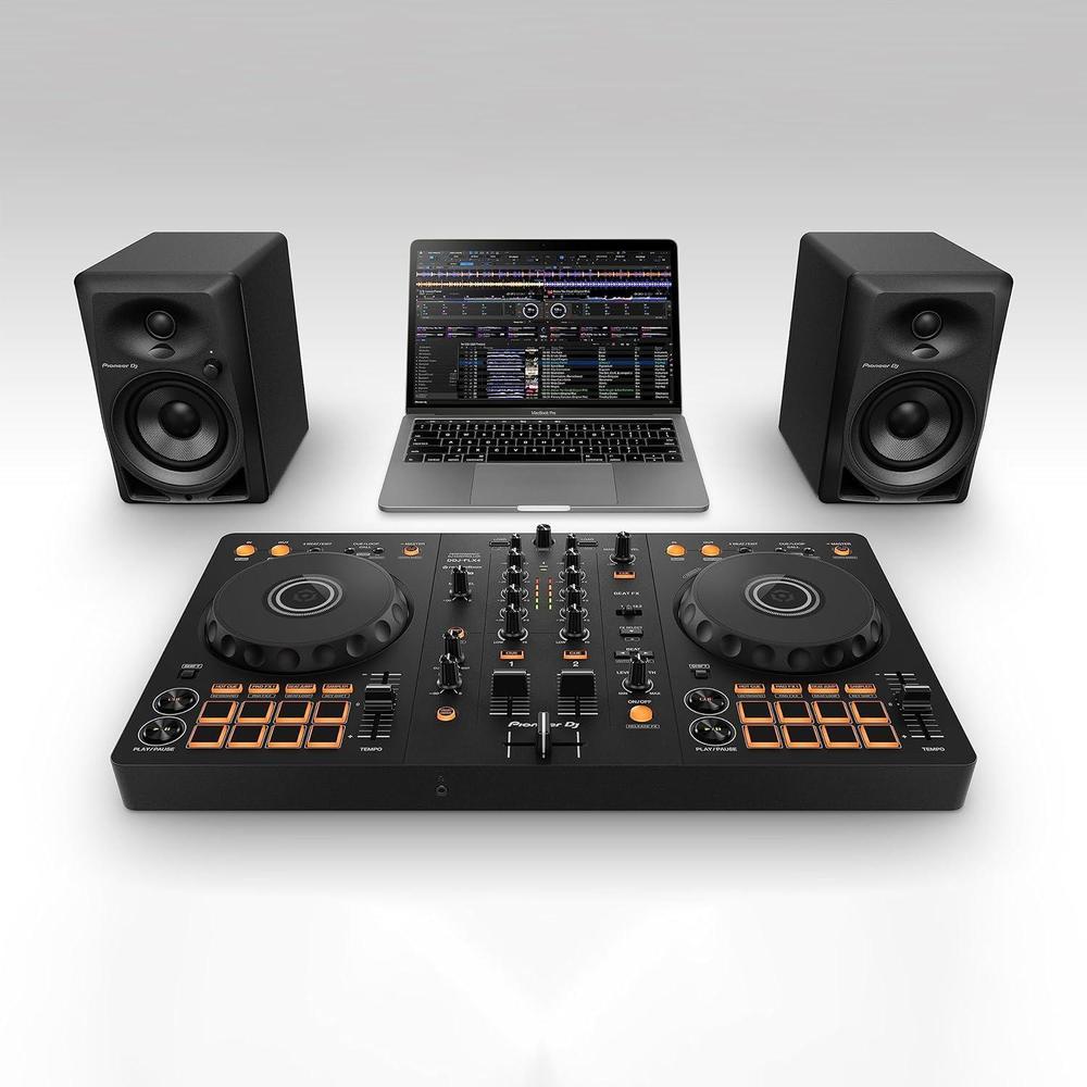 Pioneer DJ DDJ-FLX4 Controlador de 2 canales Rekordbox y Serato DJ con salida USB, integración de streaming, grafito