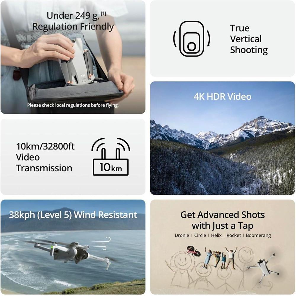 DJI Mini 3 combo con cámara 4K, 3 baterías, transmisión de video a 10 km, ideal para principiantes, dron ligero y avanzado