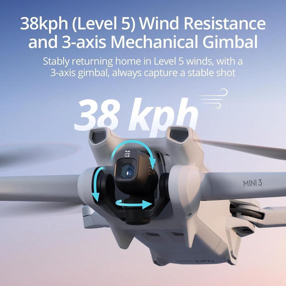 DJI Mini 3, dron para adultos con cámara 4K, 38 min de vuelo, transmisión de video de 10 km, captura vertical, GPS integrado