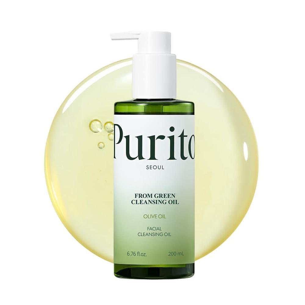 PURITO From Green Cleansing Oil, removedor de maquillaje sin fragancia para rostro y ojos, limpiador de aceite vegano suave para protector solar y maquillaje resistente al agua, cuidado de la piel