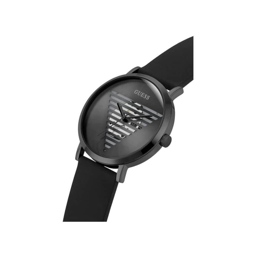 Reloj GUESS para hombre, correa de silicona, esfera negra, movimiento de cuarzo, resistente al agua y a golpes