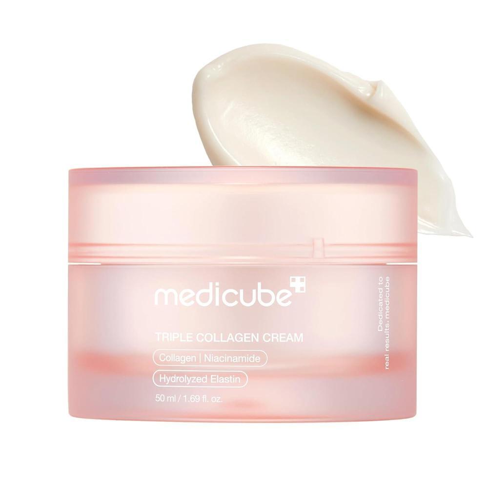 medicube Crema de Colágeno Triple – Crema Hidratante y Reafirmante con Ácido Hialurónico, Elastina Premium, Manteca de Karité – Cuidado de Arrugas y Aumenta la Elasticidad – Cuidado de la Piel Coreano
