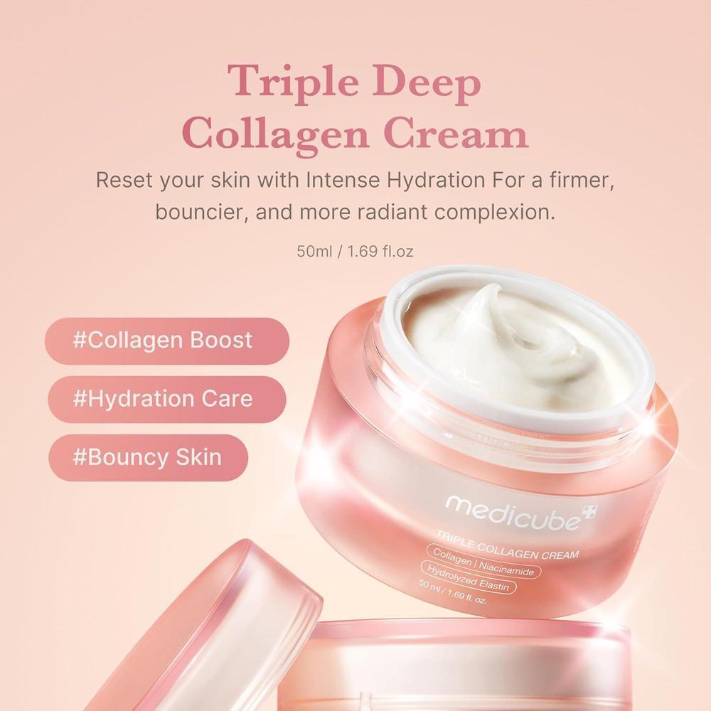Medicube Crema de Colágeno Triple: Hidratante y Reafirmante con Ácido Hialurónico y Manteca de Karité. Cuidado Coreano