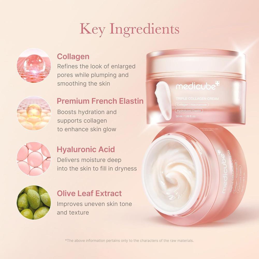 Medicube Crema de Colágeno Triple: Hidratante y Reafirmante con Ácido Hialurónico y Manteca de Karité. Cuidado Coreano