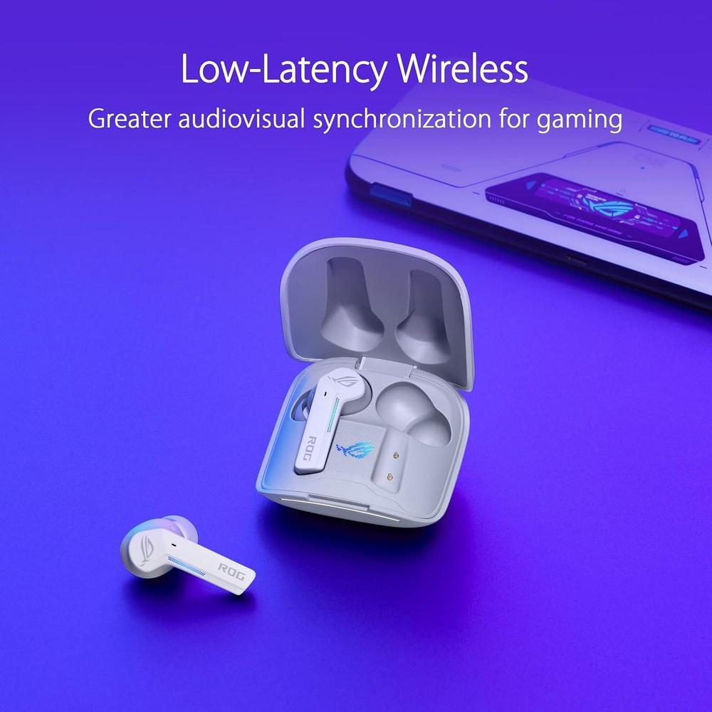 Asus Rog Cetra Audífonos Bluetooth Cancelación Activa Ruido, Carga Inalámbrica, IpX4, Blanco, 27Hrs Batería