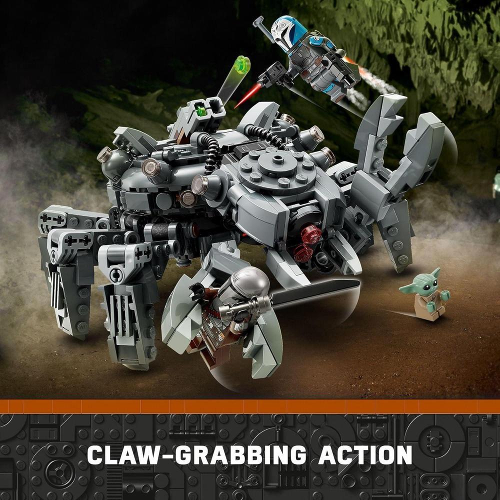 LEGO Star Wars Spider Tank 75361 con personajes de The Mandalorian, incluye minifiguras y 526 piezas