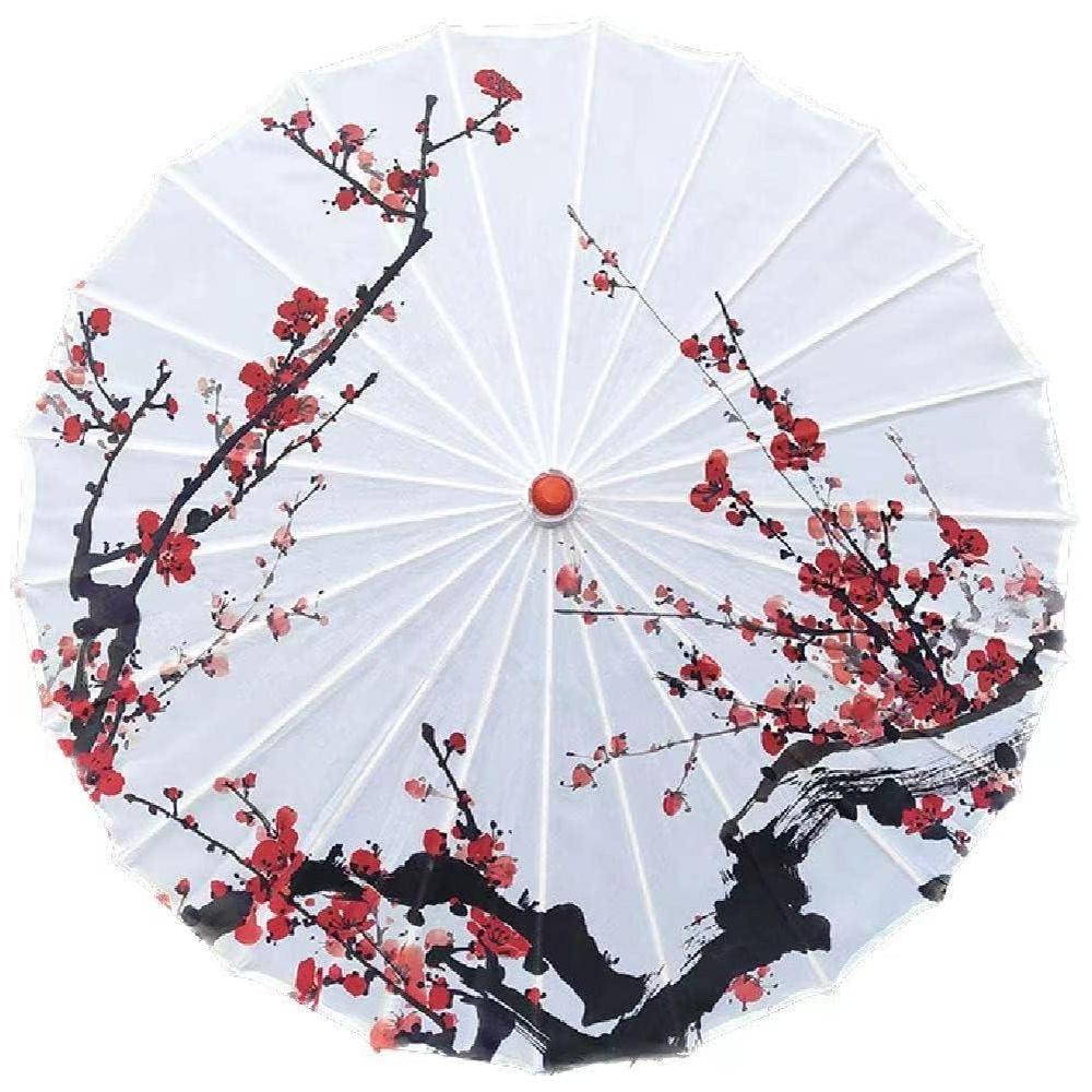33" Handmade Oiled Parasol Bamboo Silk Umbrella Chinese Japanese Art Classical Dance Umbrella Plum Blossom for Wedding Parties Photography Costumes Cosplay Decoration and Other Events