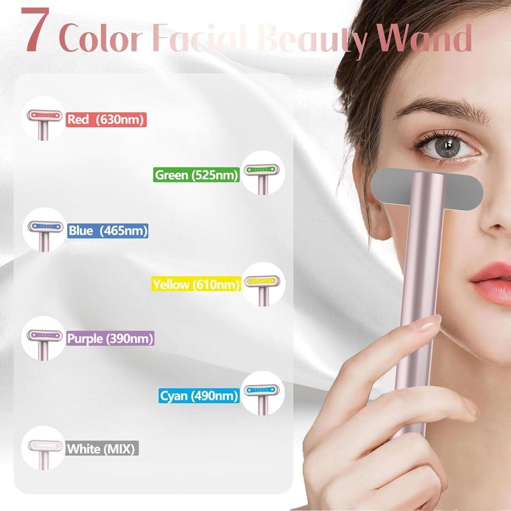 Terapia de luz roja para el rostro, dispositivo LED 7 en 1 para cuidado de la piel y rejuvenecimiento, incluye masajeador facial