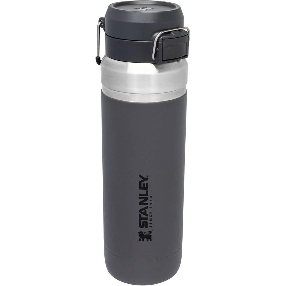 Stanley Quick Flip GO Botella de agua de acero inoxidable con tapa de botón a prueba de fugas, ideal para viajes y deportes, color carbón
