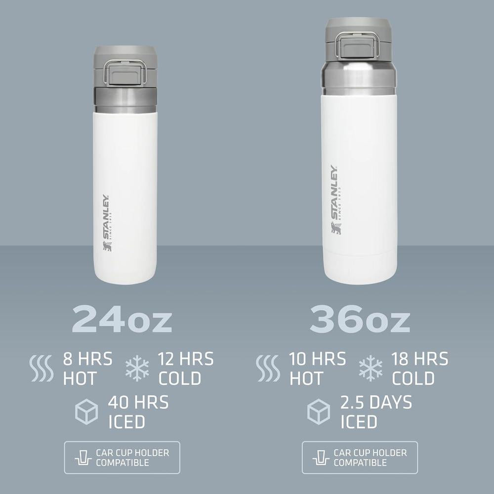 Stanley Quick Flip GO Botella de agua de acero inoxidable con tapa de botón a prueba de fugas, ideal para viajes y deportes, color carbón