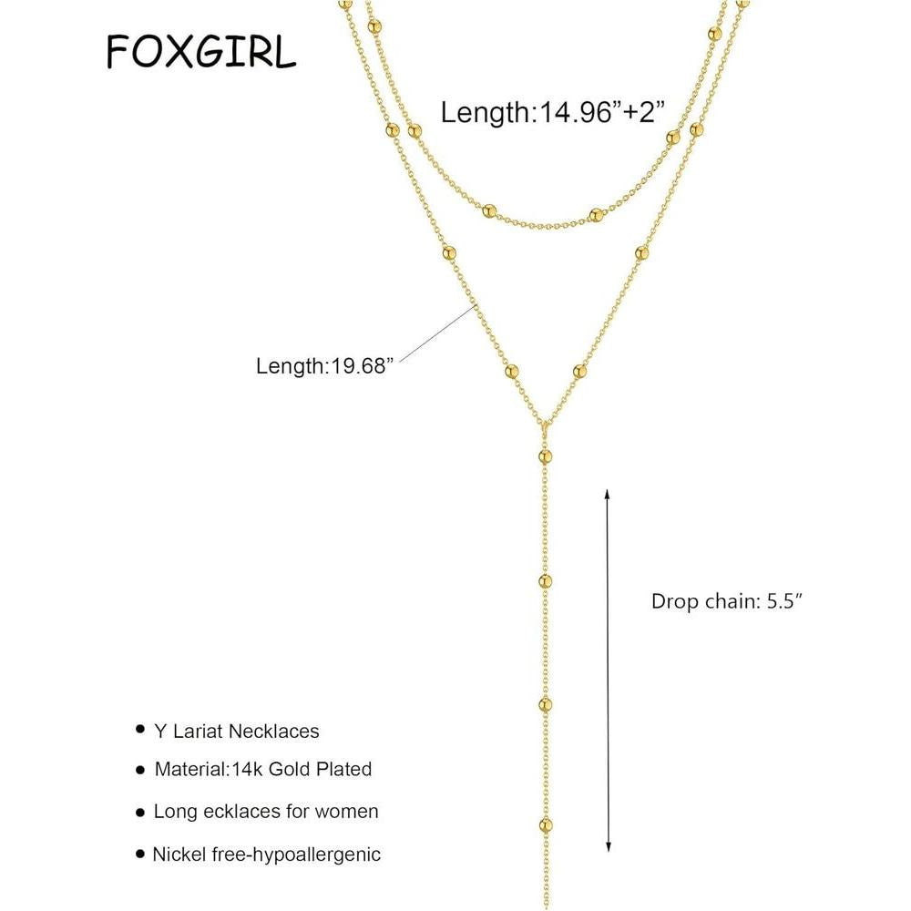 Foxgirl Lariat - Collar oro para mujer, delicado collar chapado en oro 14k, diseño en Y con cadena de circonita cúbica