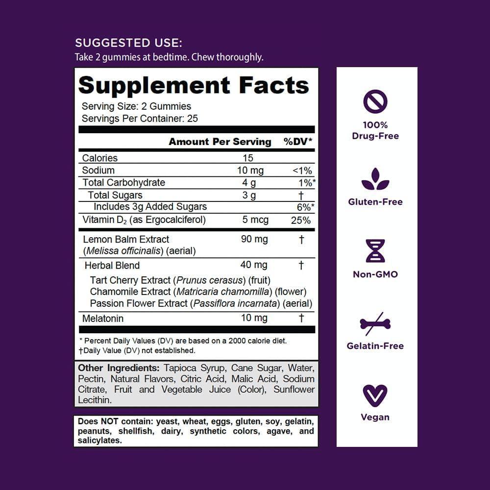 Suplemento Goli para Dormir, Gummy Melatonina Extra Fuerte 10mg - Vegano, Sin Gluten, No Transgénico, Sin Gelatina, 50 unidades