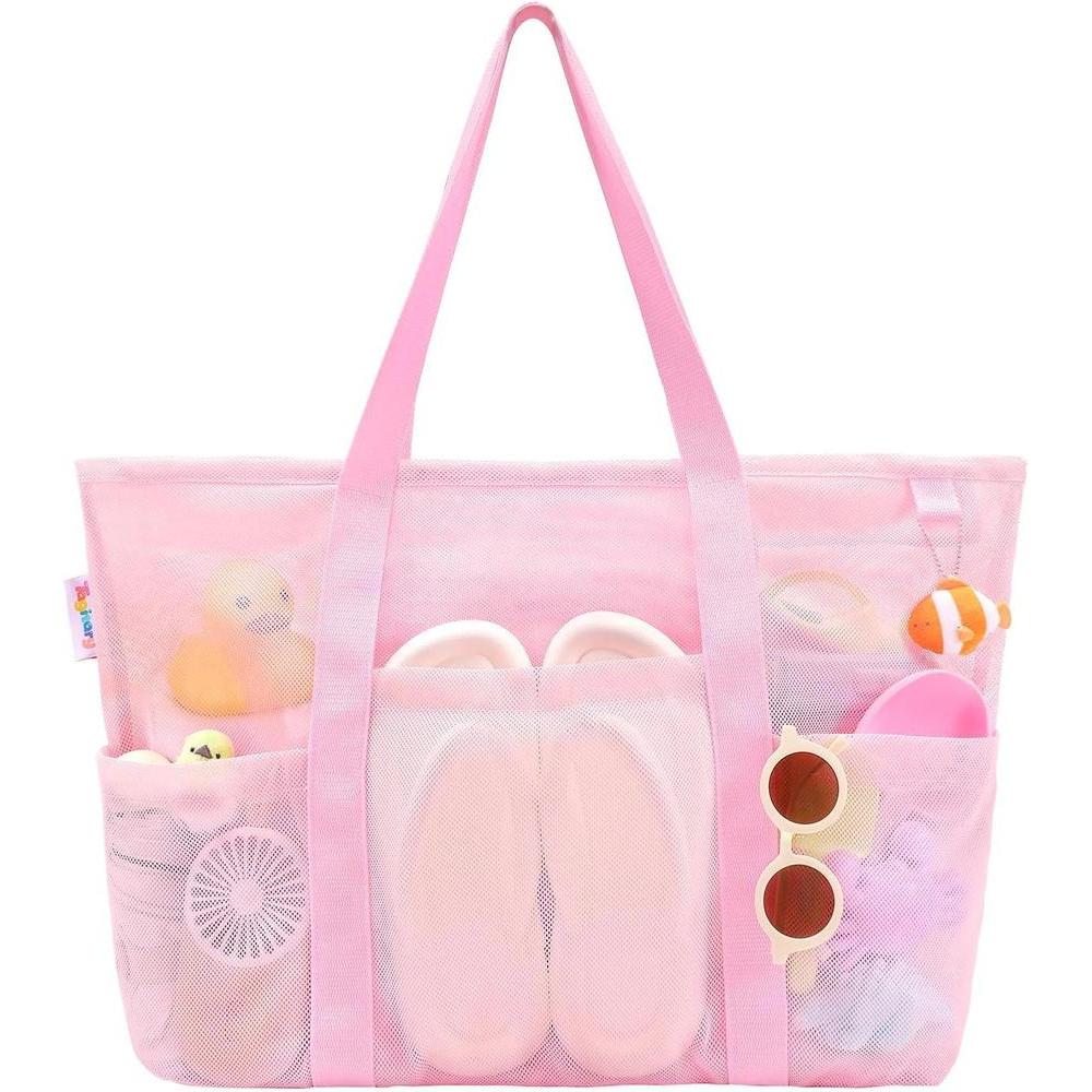 Tagitary Bolsa de playa de malla impermeable con cremallera y 8 bolsillos, ideal para juguetes y accesorios de playa
