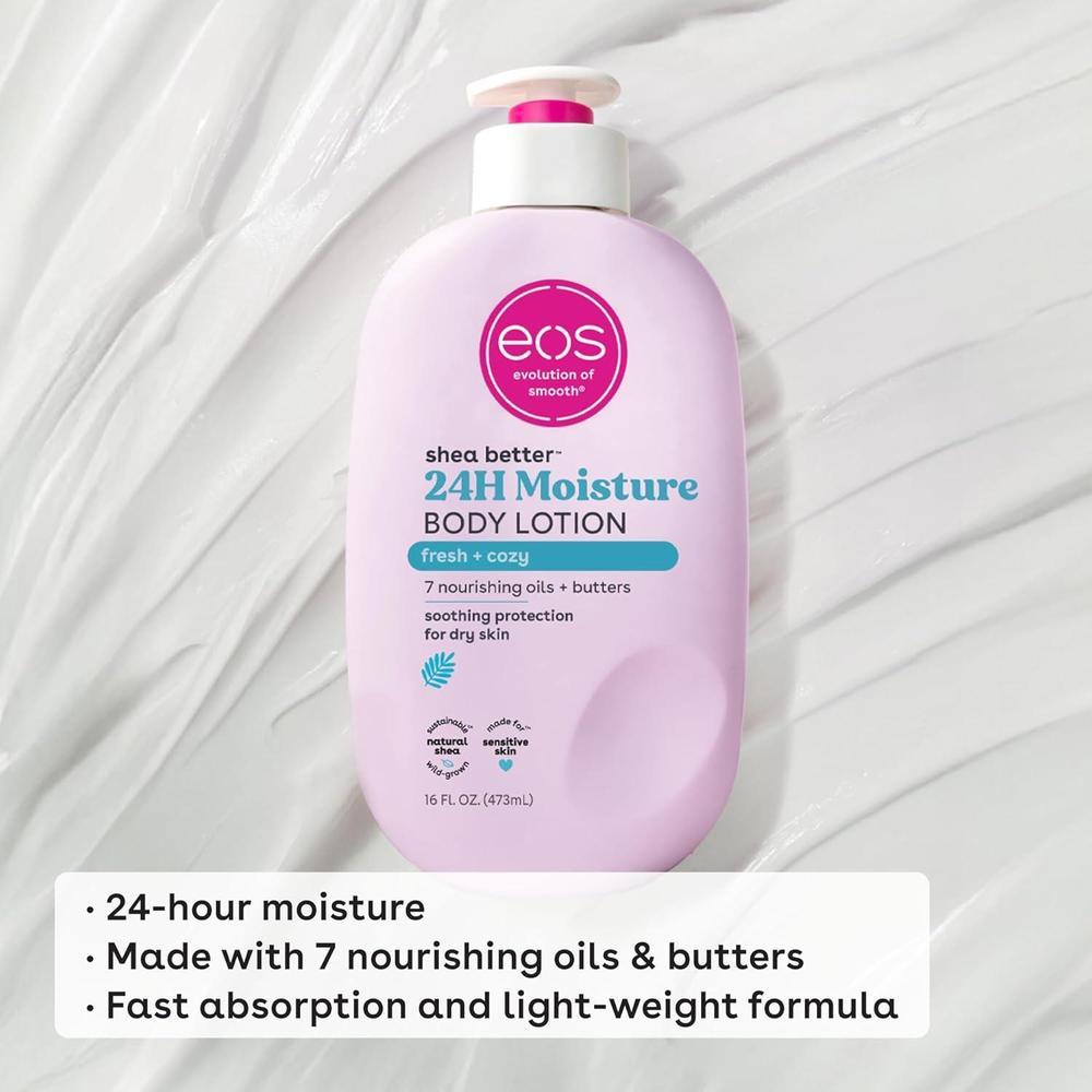 eos Shea Better Loción corporal fresca y acogedora, para el cuidado de la piel con humedad las 24 horas, ligera y no grasosa