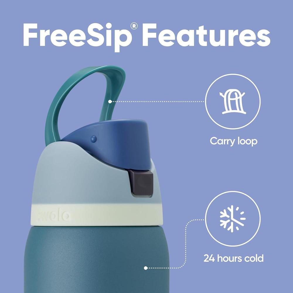 Owala - Botella de agua FreeSip de acero inoxidable con aislamiento, sin BPA, incluye sorbete, ideal para deportes y viajes, Denim
