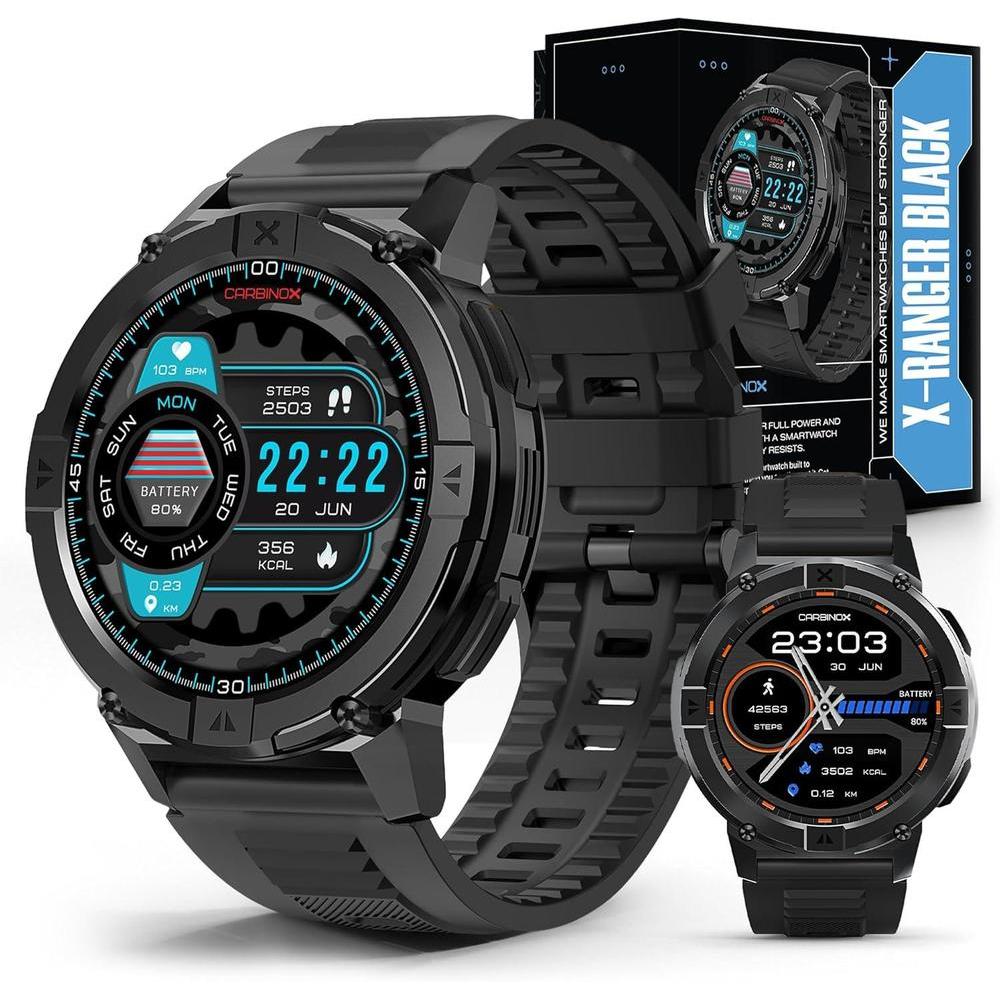 CARBINOX X-Ranger Smart Watch (Answer/Make Calls), Rugged Fitness Tracker IP69K Waterproof, Compatible with Android and iOS, 14 Days of Battery Military Durable, AMOLED Screen