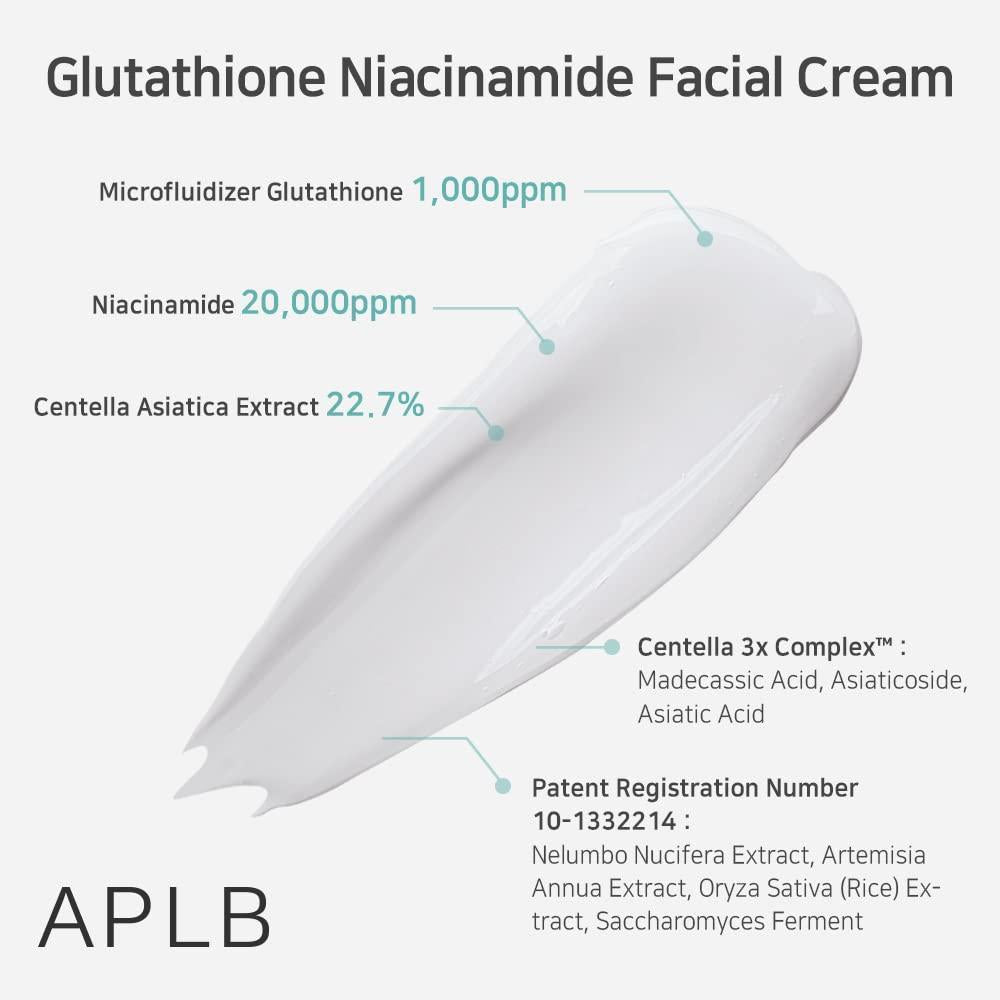 APLB Glutatión Niacinamida Crema Facial con LIPO GLUTA NIAC CEN, cuidado coreano de la piel, profunda hidratación y elasticidad mejorada
