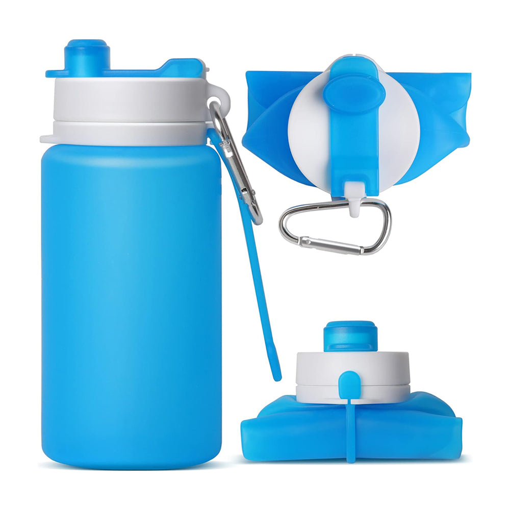 Collapsible Water Bottle, Foldable Water Bottle for Travel & Collapsable Water Bottle with Clip for Backpack, Portable Silicone Water Bottle, Collapse Water Bottle for Travel (20oz, Blue)