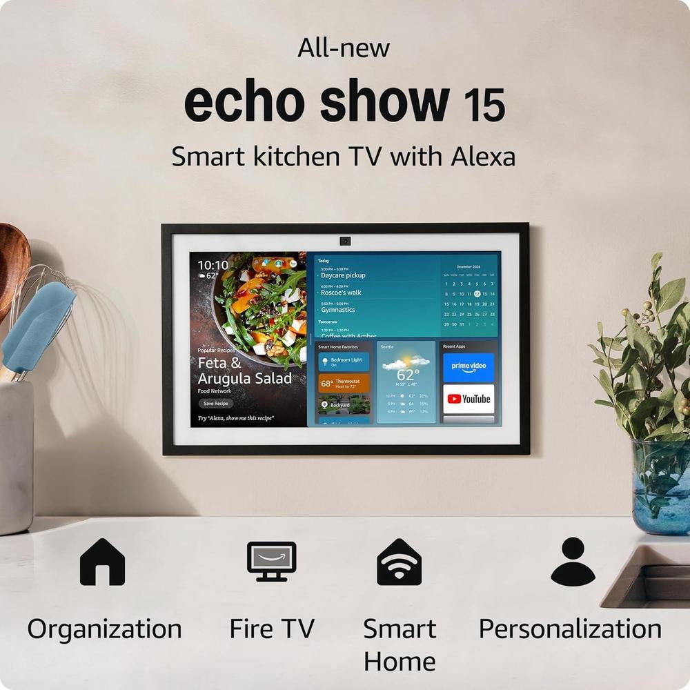 Amazon Echo Show 15 - Pantalla inteligente HD de 15.6″ con Alexa para organización y entretenimiento en el hogar