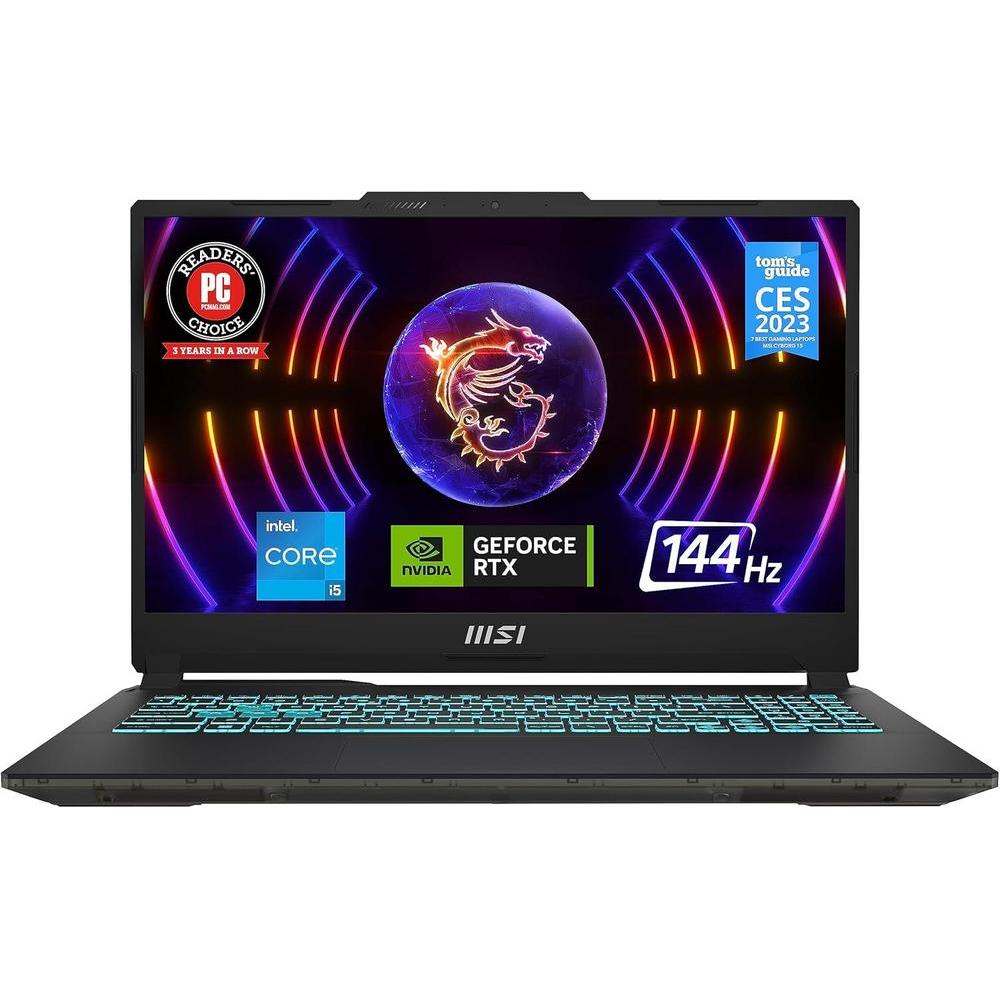 MSI Cyborg 15 Gaming Laptop: Intel Core i5-12450H GeForce RTX 2050, 15.6" FHD, 144Hz, 16GB DDR5, 512GB NVMe SSD, Type-C USB 3.2 Gen 1, Cooler Boost 5, Win 11 Home: Black A12UCX-276US