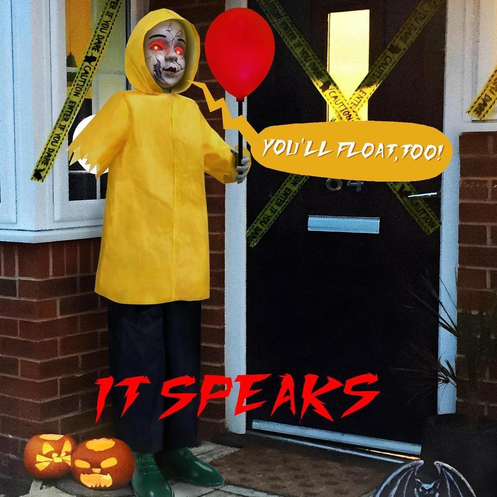 Decoraciones de Halloween para exteriores, animatrónica de tamaño real con globo brillante y sensor activado por sonido