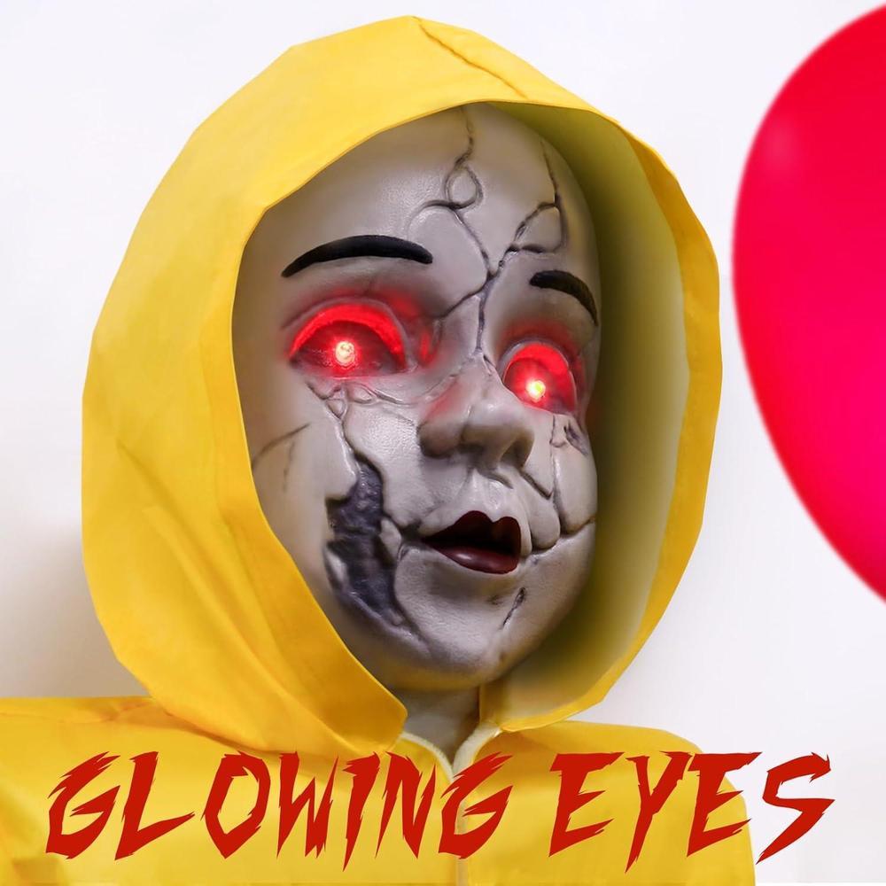 Decoraciones de Halloween para exteriores, animatrónica de tamaño real con globo brillante y sensor activado por sonido