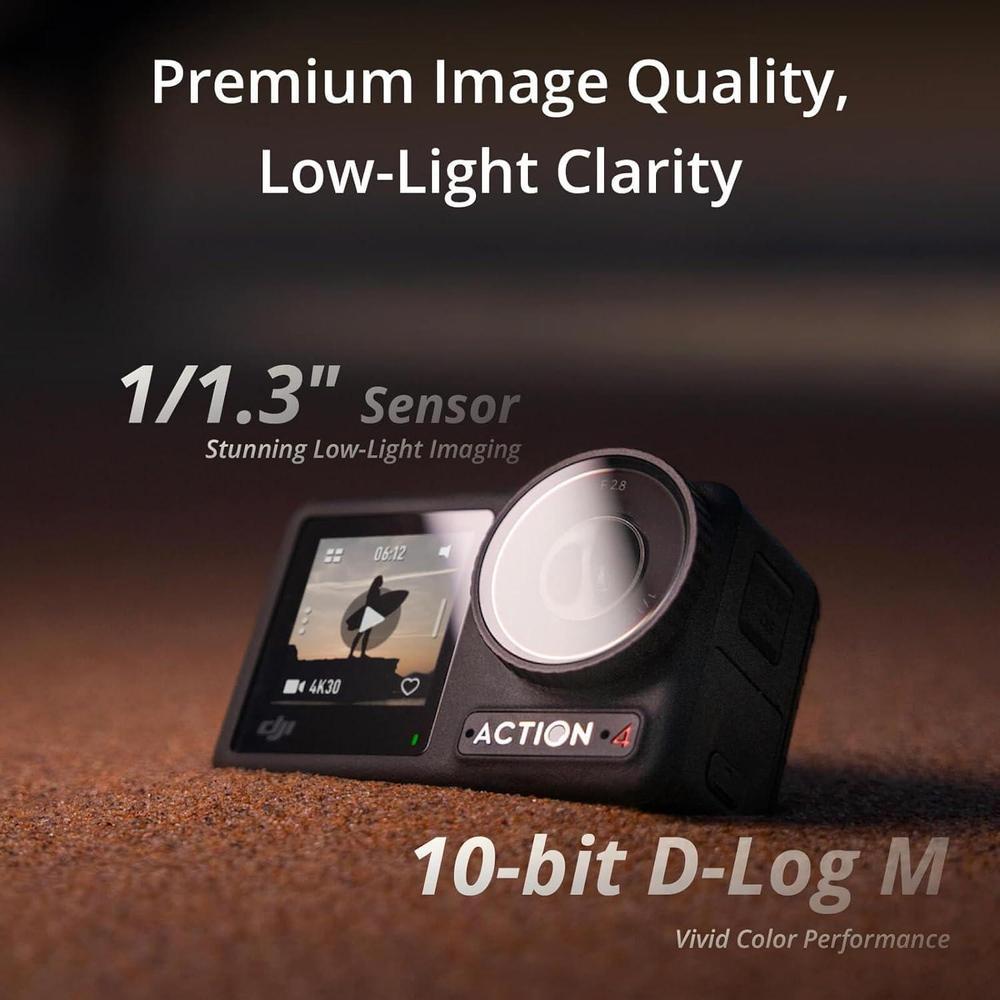 Cámara de acción DJI Osmo Action 4 Combo estándar, 4K/120 fps, sensor 1/1.3 pulgadas, imágenes en baja luz, color 10 bits, D-Log M