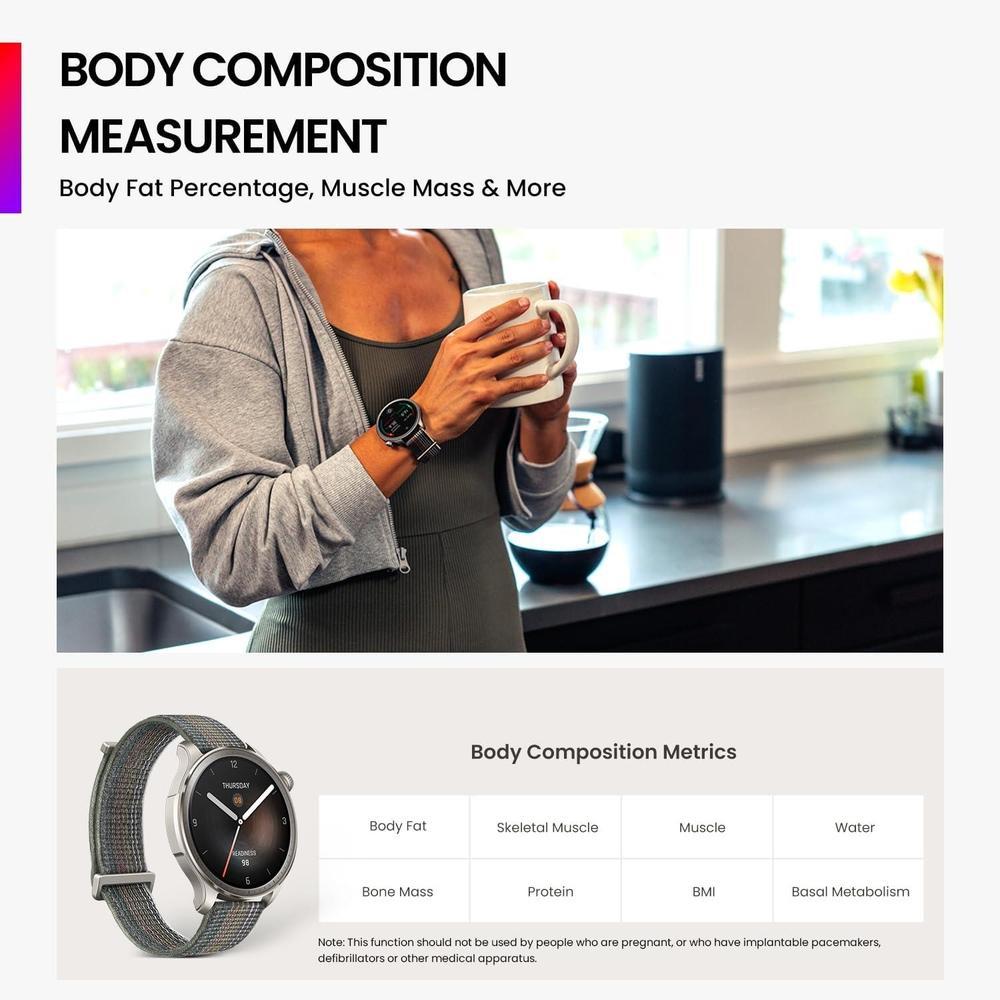 Amazfit Balance Smartwatch 4.6 cm con análisis corporal y de salud, GPS, Alexa, Bluetooth, duración de batería de 14 días