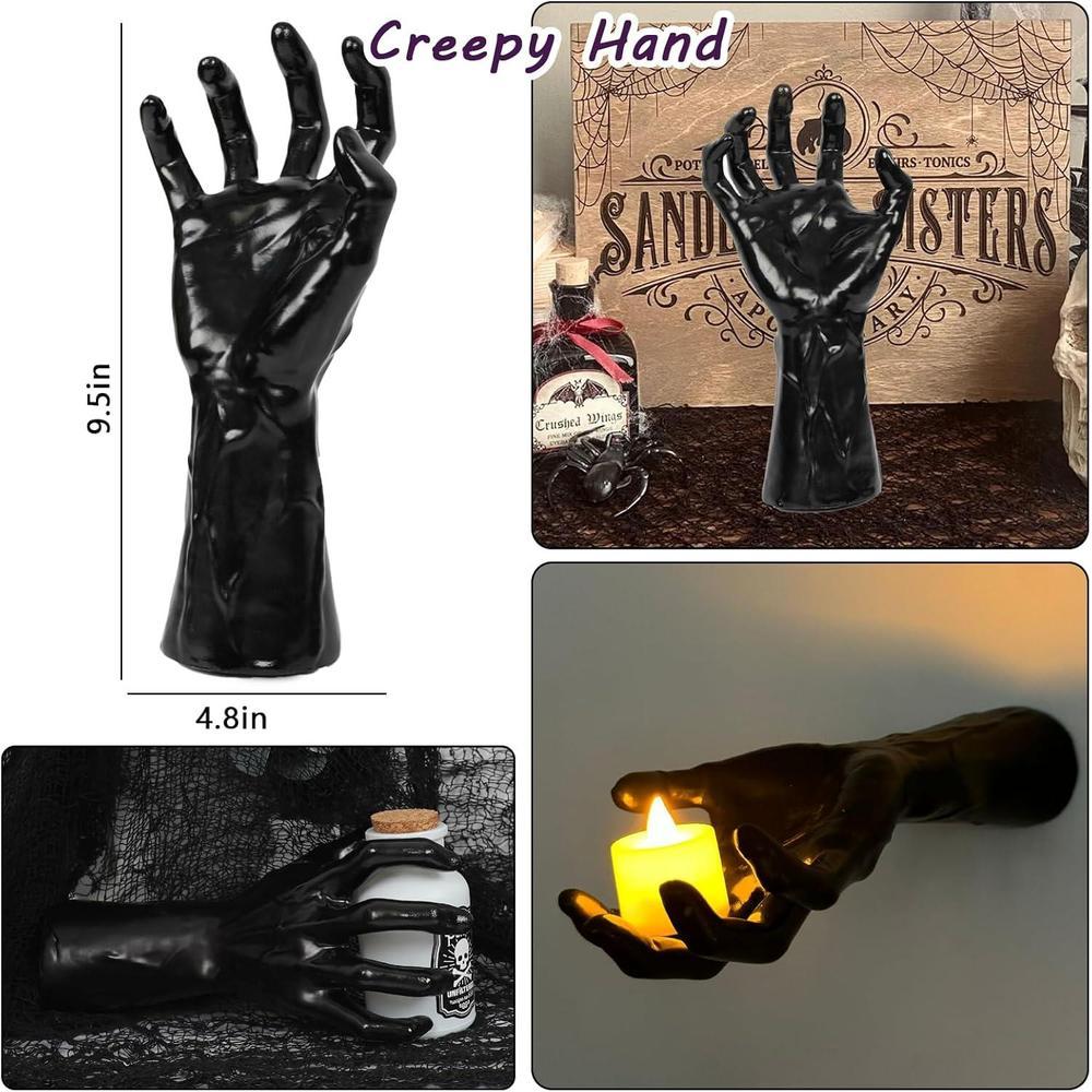 Decoraciones de Halloween, manos espeluznantes para decoraciones de pared góticas con velas, paquete de 3 piezas