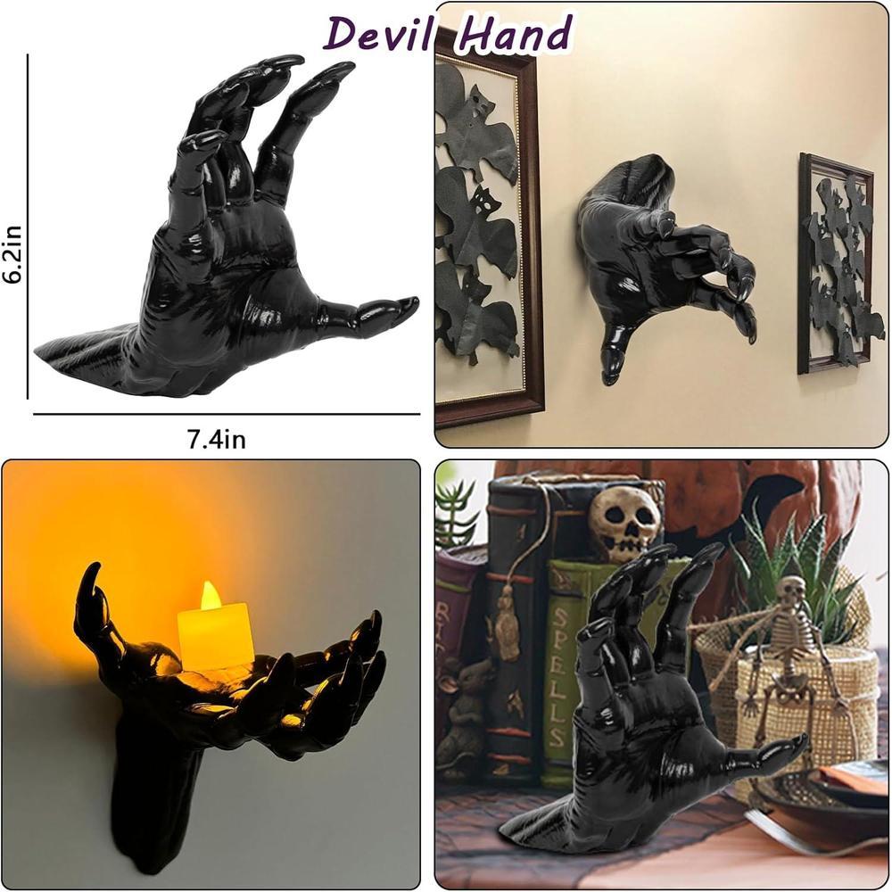 Decoraciones de Halloween, manos espeluznantes para decoraciones de pared góticas con velas, paquete de 3 piezas