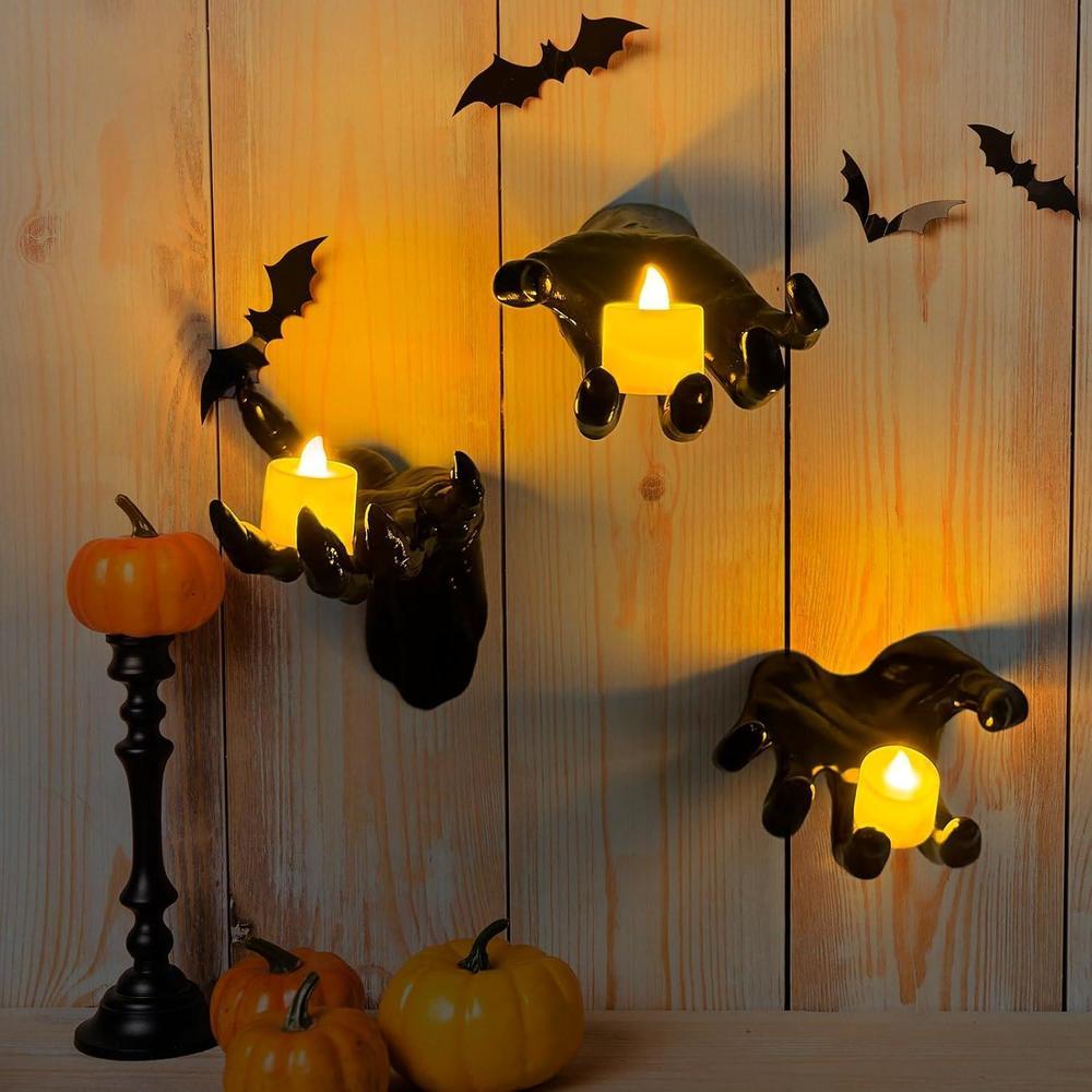 Decoraciones de Halloween, manos espeluznantes para decoraciones de pared góticas con velas, paquete de 3 piezas