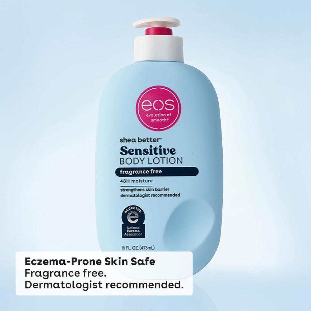 Loción corporal eos Shea Better para piel sensible con hidración de 48 horas, sin fragancia, vegana