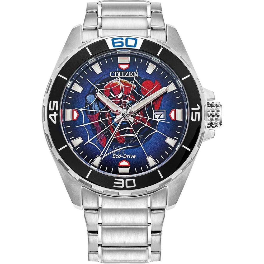Citizen Men's Eco-Drive Marvel Spider Man Watch in Stainless Steel, Spider Man Art Dial (Model: BM7610-52W)