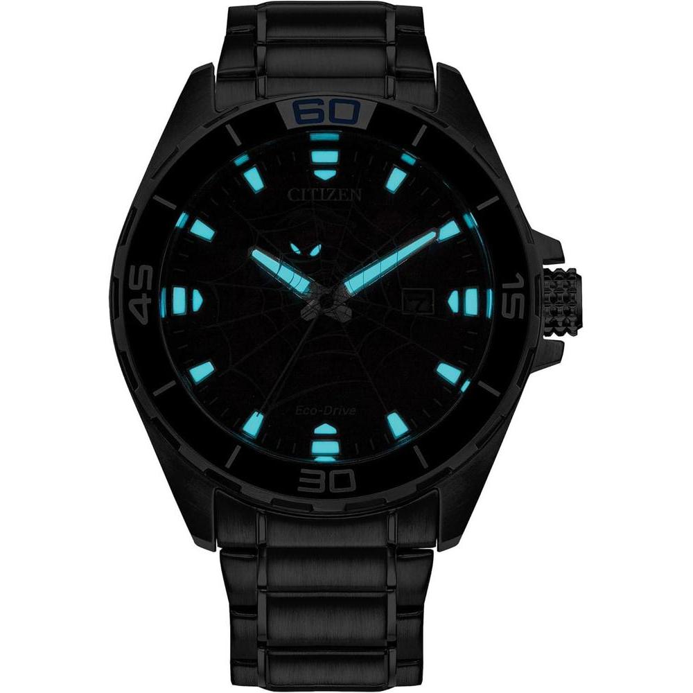Citizen Reloj Eco-Drive Spider Man para hombre, diseño en acero inoxidable y arte de Spider Man, modelo BM7610-52W