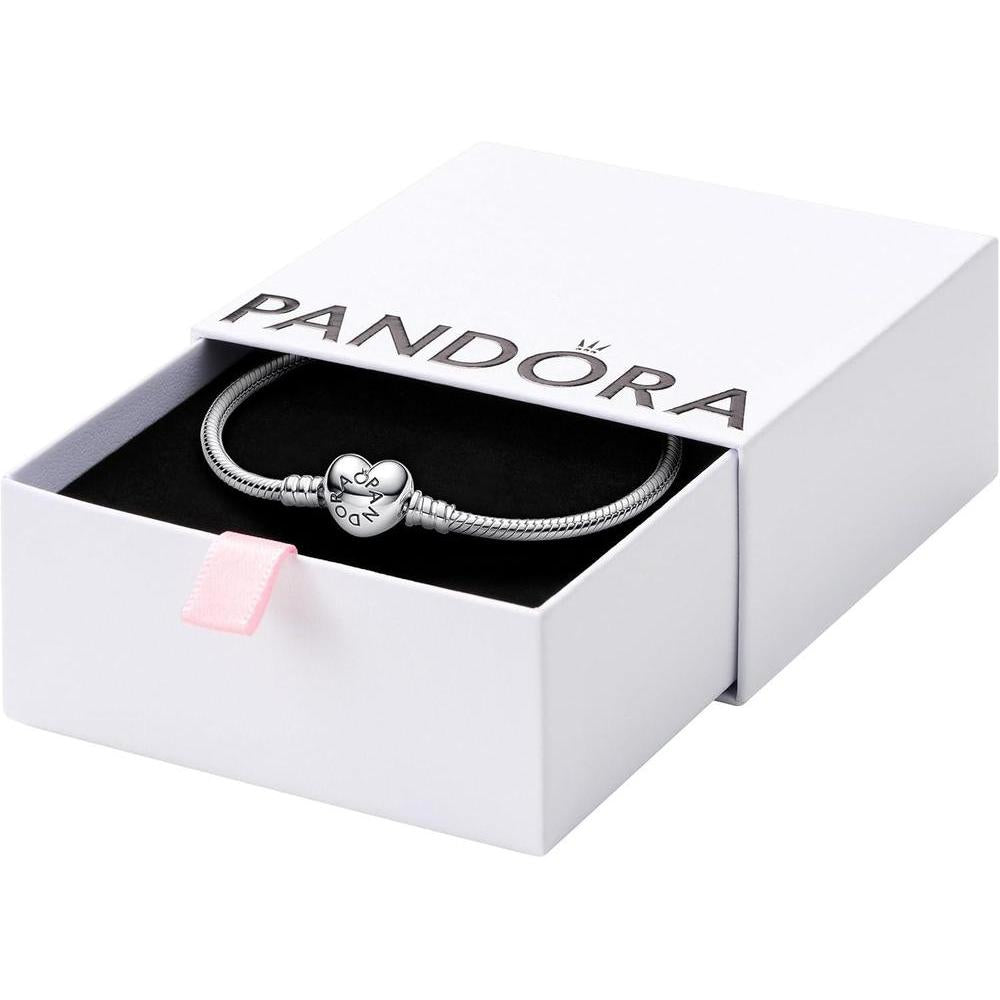 PANDORA Moments Heart Clasp Snake Chain Bracelet - Charm Bracelet - Compatible Moments Charms - Comes with Gift Box