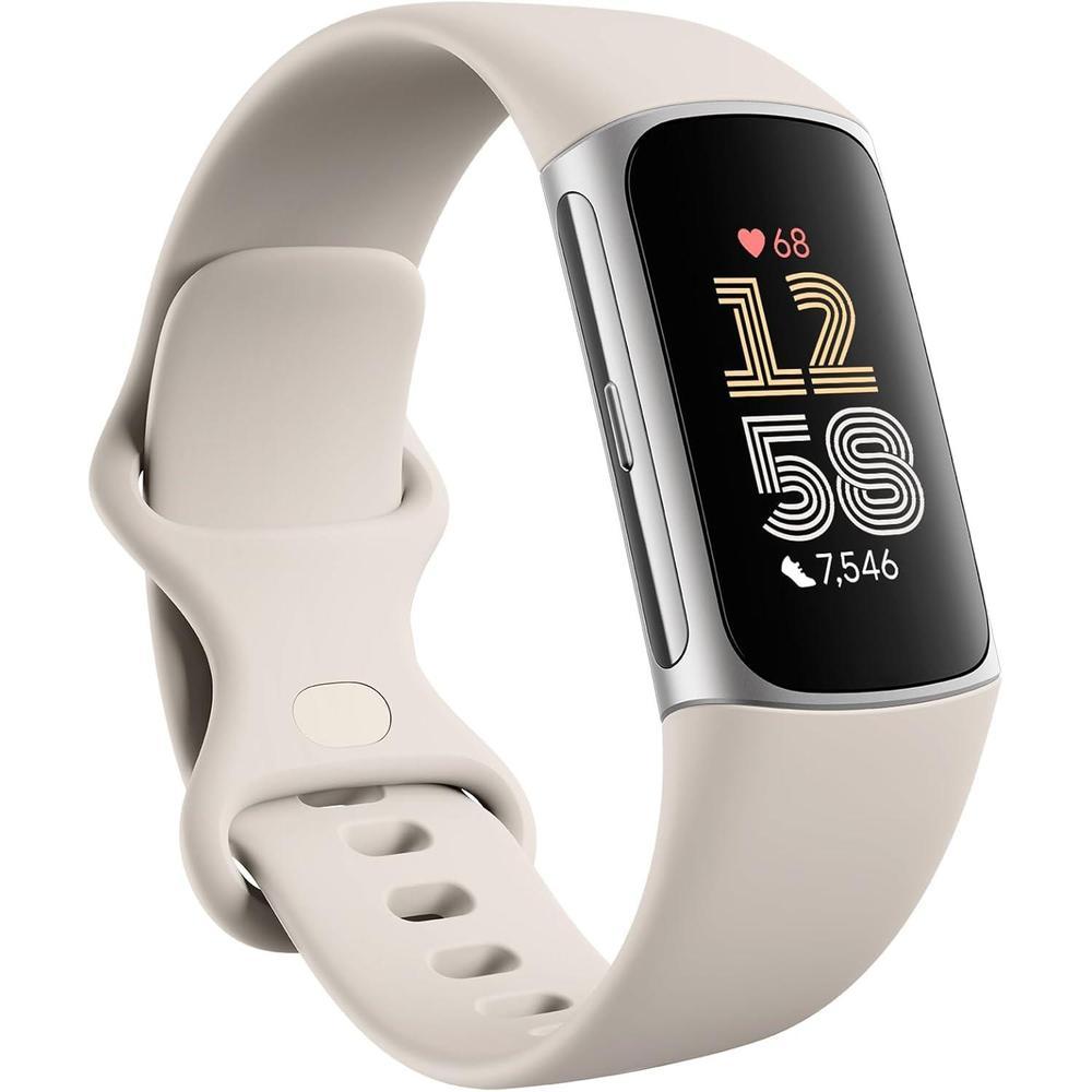 Fitbit Charge 6 Fitness Tracker with Heart Rate, GPS, Premium Membership, Health Tools - Porcelain/Silver