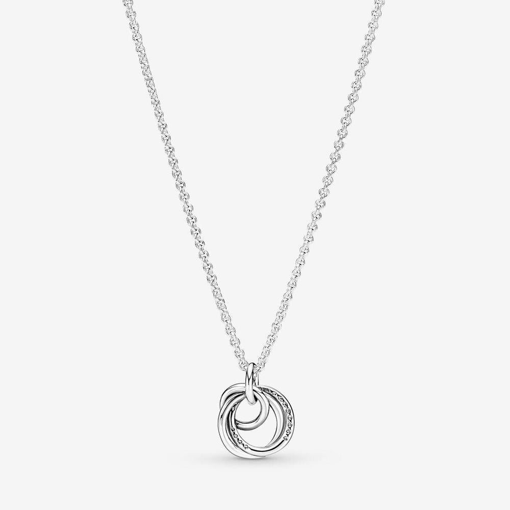 PANDORA Family Always Encircled - Collar ajustable con cierre de langosta de plata de ley y circonita cúbica con caja de regalo