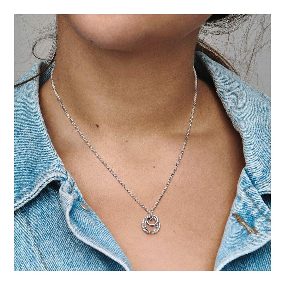 PANDORA Family Always Encircled - Collar ajustable con cierre de langosta de plata de ley y circonita cúbica con caja de regalo