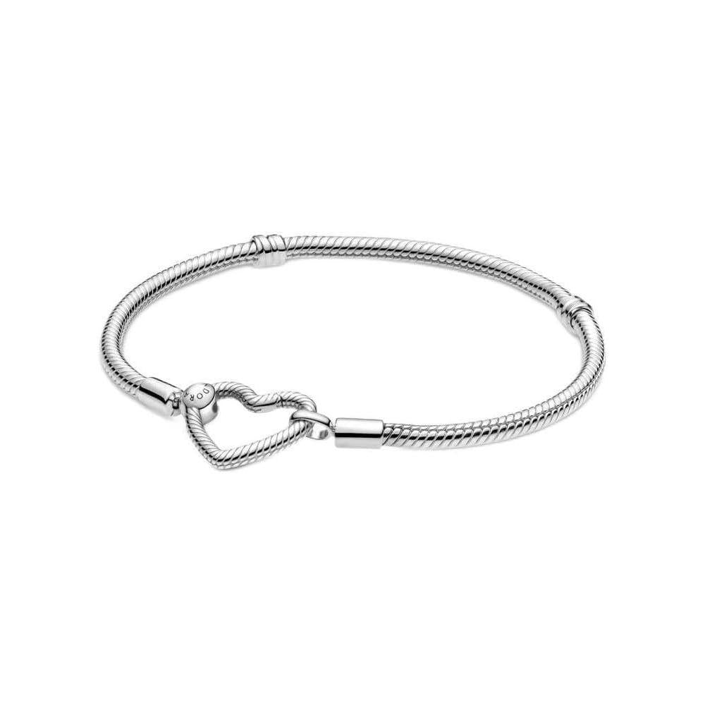 PANDORA Moments Heart Clasp Snake Chain Bracelet - Charm Bracelet for Women - Compatible Moments Charms - Sterling Silver - With Gift Box
