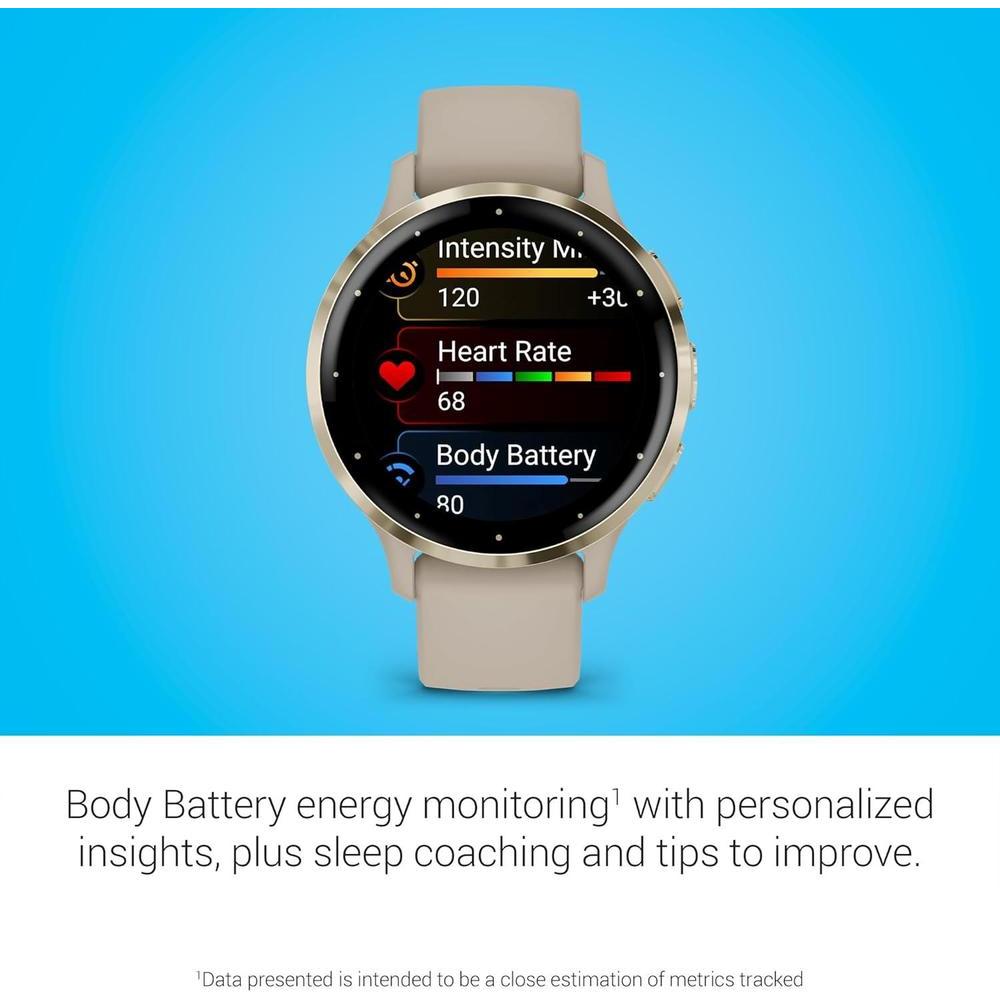 Garmin Venu 3S Smartwatch Dorado Suave Con Bisel De Acero Inoxidable, Pantalla Táctil AMOLED, Correa De Silicona