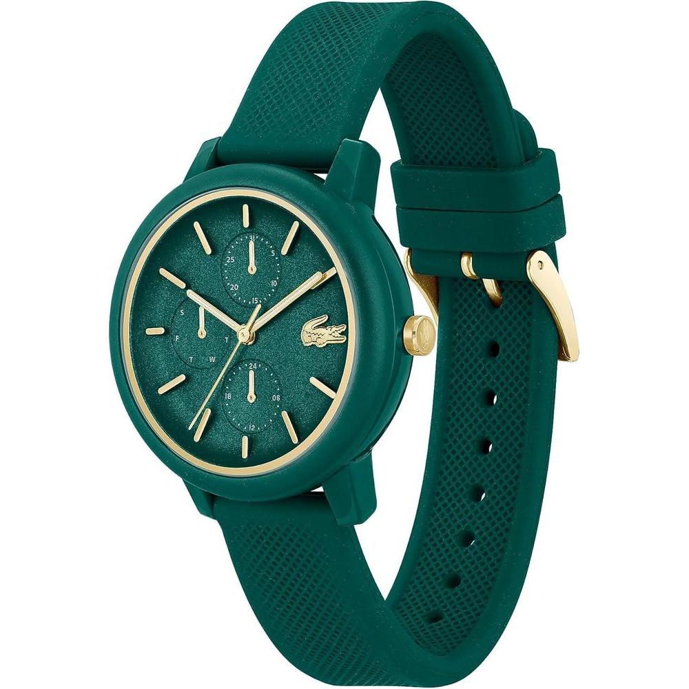 Lacoste 12.12 Reloj multifunción de cuarzo para mujer con diseño contemporáneo, esfera curvada de aluminio y correa de silicona