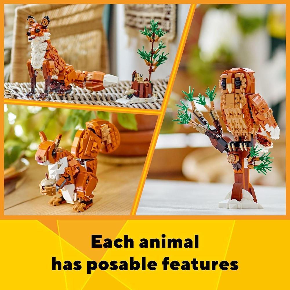 LEGO Creator 3 en 1 Animales del Bosque, construye un zorro, búho o ardilla, para niños a partir de 9 años