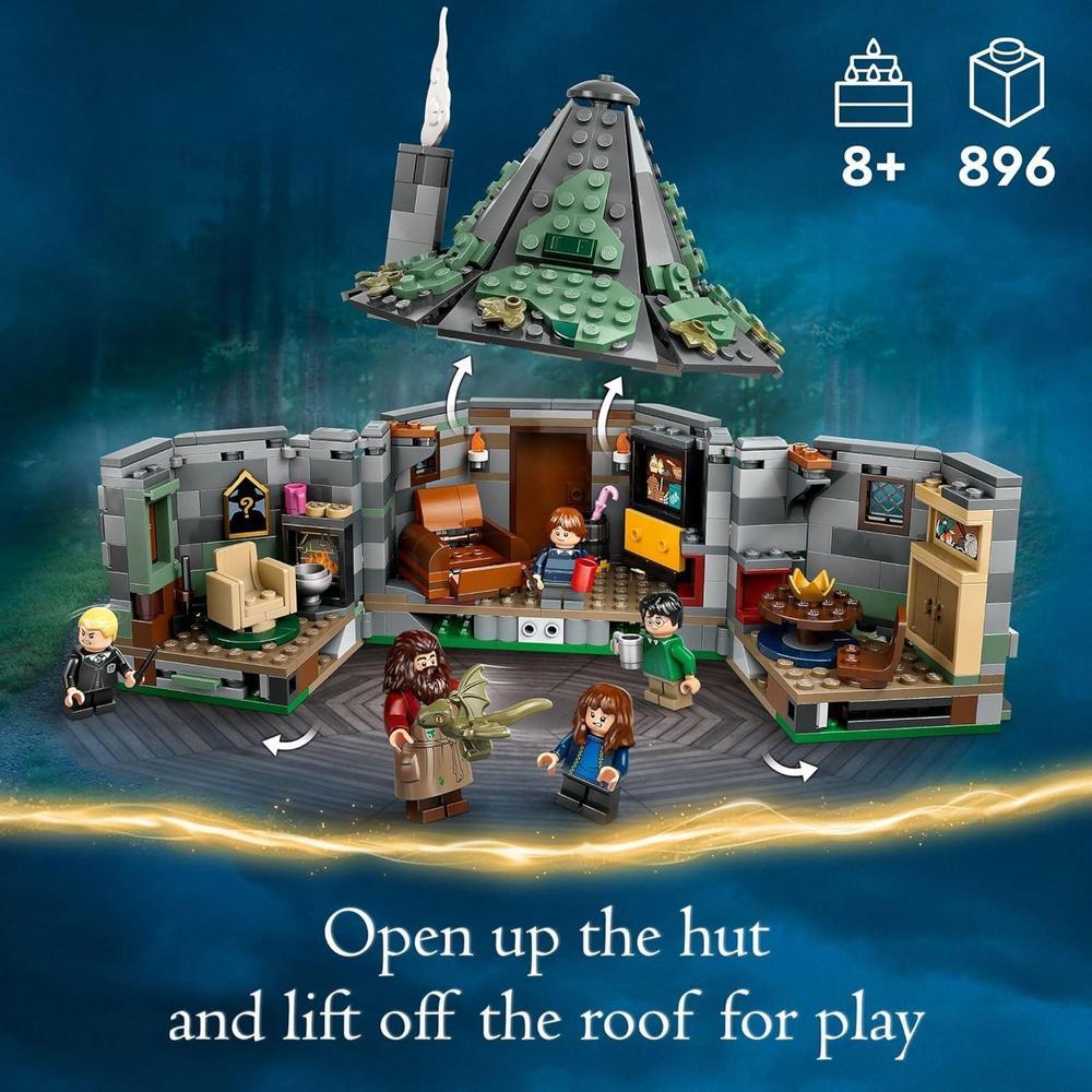 LEGO Harry Potter: La inesperada visita a la cabaña de Hagrid, juguete de construcción con personajes y dragón