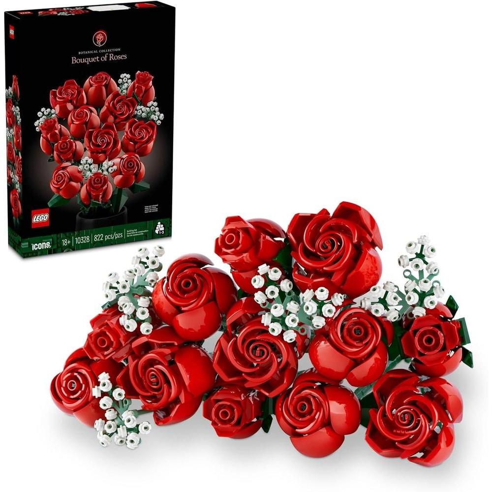 LEGO Icons Bouquet of Roses, Artificial Flowers for Home Décor, Gift for Her or Him for Anniversary or Any Special Day, Relax with a Unique Build and Display Model from the Botanical Collection, 10328